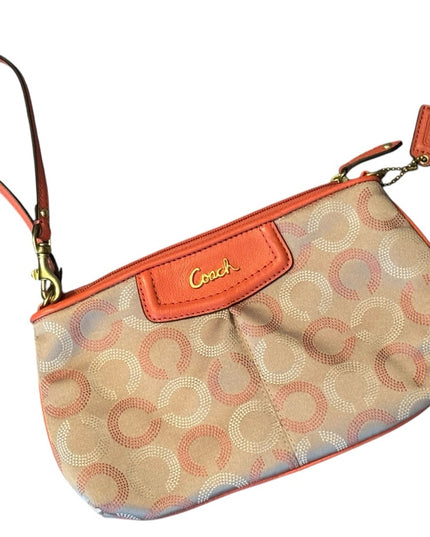 Lovely Peach leather fabric Coach Wristlet