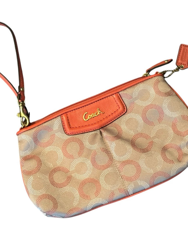 Lovely Peach leather fabric Coach Wristlet