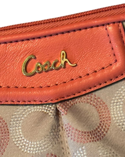 Lovely Peach leather fabric Coach Wristlet
