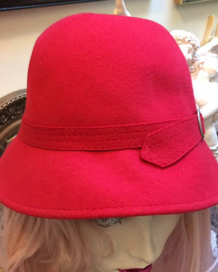 Vintage RED felt doeskin Bucket Hat Nautical
