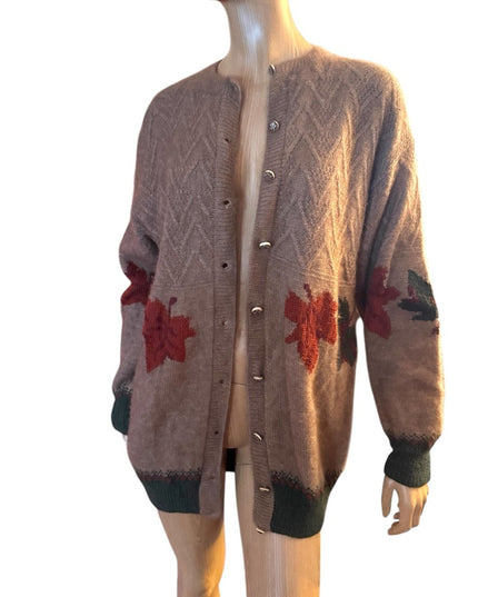 QIVIUK by Nando cardigan NWOT Brown Cashmere Handmade Cardigan Leaf Pattern