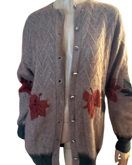 QIVIUK by Nando cardigan NWOT Brown Cashmere Handmade Cardigan Leaf Pattern