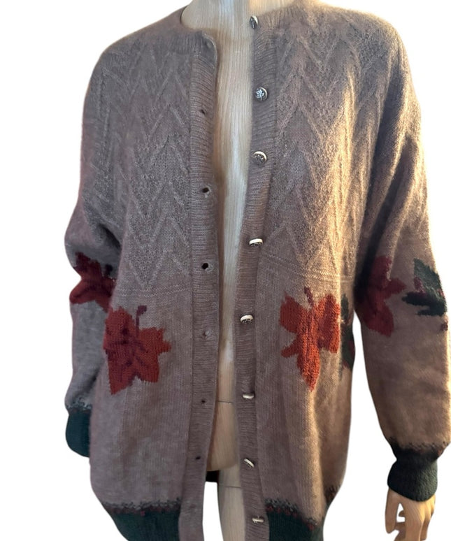 QIVIUK by Nando cardigan NWOT Brown Cashmere Handmade Cardigan Leaf Pattern