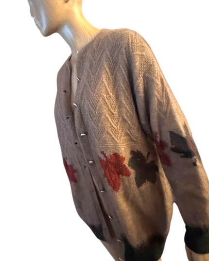 QIVIUK by Nando cardigan NWOT Brown Cashmere Handmade Cardigan Leaf Pattern