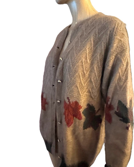 QIVIUK by Nando cardigan NWOT Brown Cashmere Handmade Cardigan Leaf Pattern