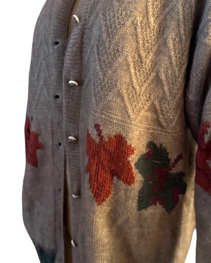 QIVIUK by Nando cardigan NWOT Brown Cashmere Handmade Cardigan Leaf Pattern