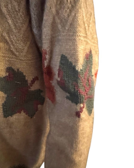 QIVIUK by Nando cardigan NWOT Brown Cashmere Handmade Cardigan Leaf Pattern