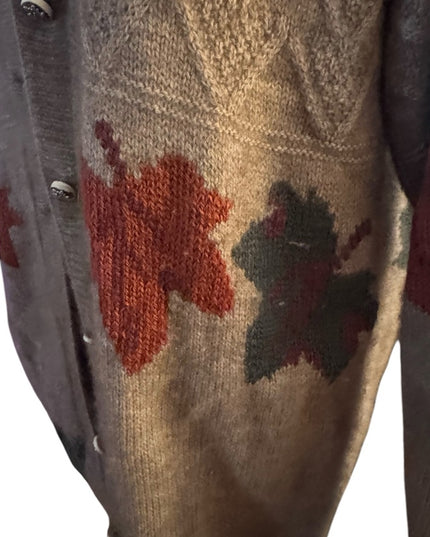 QIVIUK by Nando cardigan NWOT Brown Cashmere Handmade Cardigan Leaf Pattern