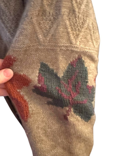 QIVIUK by Nando cardigan NWOT Brown Cashmere Handmade Cardigan Leaf Pattern