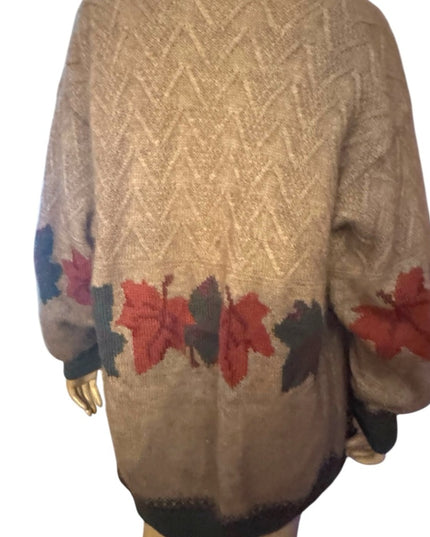 QIVIUK by Nando cardigan NWOT Brown Cashmere Handmade Cardigan Leaf Pattern