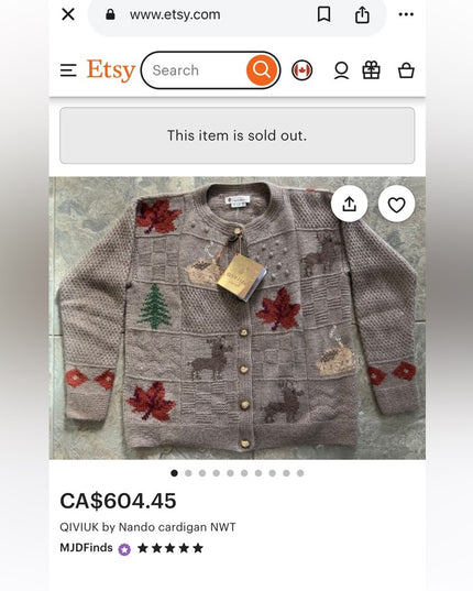 QIVIUK by Nando cardigan NWOT Brown Cashmere Handmade Cardigan Leaf Pattern