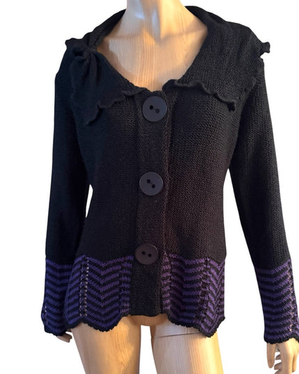 Vintage Valenti Paris Back and Purple Chevron Fancy Women's Sweater Cardigan