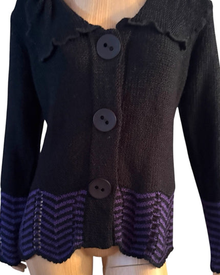Vintage Valenti Paris Back and Purple Chevron Fancy Women's Sweater Cardigan