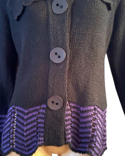 Vintage Valenti Paris Back and Purple Chevron Fancy Women's Sweater Cardigan