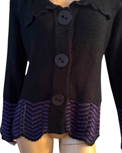 Vintage Valenti Paris Back and Purple Chevron Fancy Women's Sweater Cardigan