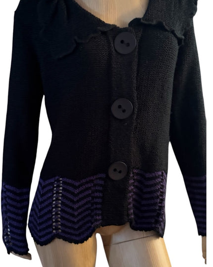 Vintage Valenti Paris Back and Purple Chevron Fancy Women's Sweater Cardigan