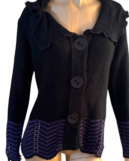 Vintage Valenti Paris Back and Purple Chevron Fancy Women's Sweater Cardigan