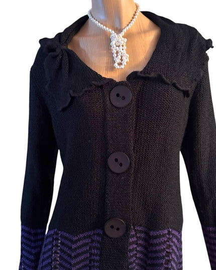 Vintage Valenti Paris Back and Purple Chevron Fancy Women's Sweater Cardigan