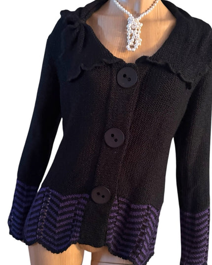 Vintage Valenti Paris Back and Purple Chevron Fancy Women's Sweater Cardigan