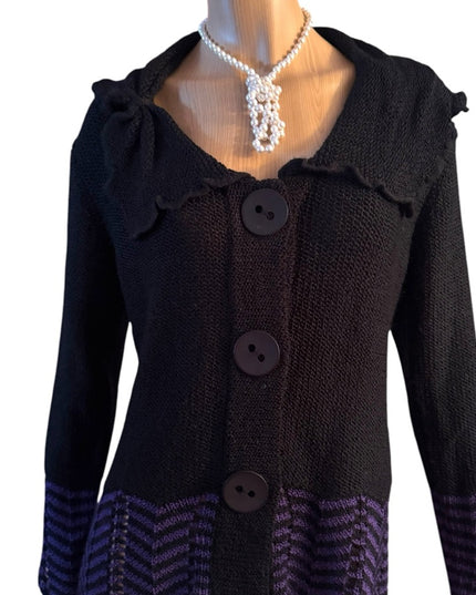 Vintage Valenti Paris Back and Purple Chevron Fancy Women's Sweater Cardigan