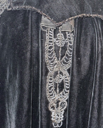 Antique 1890s black caplet, Victorian French Micro Bead mourning cape Velvet