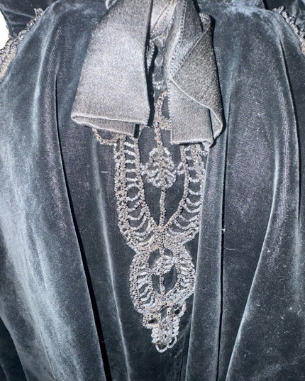 Antique 1890s black caplet, Victorian French Micro Bead mourning cape Velvet
