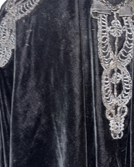 Antique 1890s black caplet, Victorian French Micro Bead mourning cape Velvet