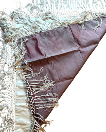 Edwardian wrap Silk cream hand embroidered boudoir Table decor fringe Antique