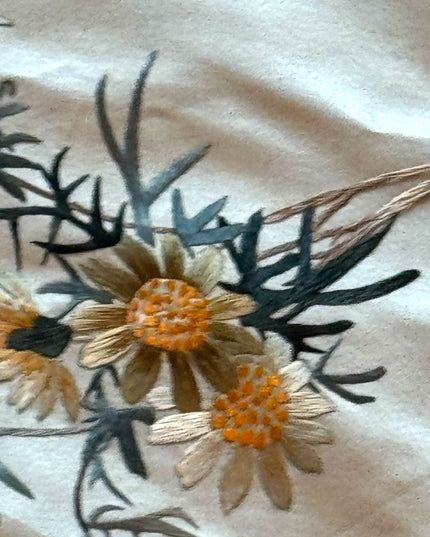 Edwardian wrap Silk cream hand embroidered boudoir Table decor fringe Antique