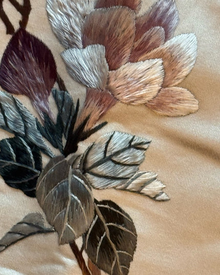 Edwardian wrap Silk cream hand embroidered boudoir Table decor fringe Antique
