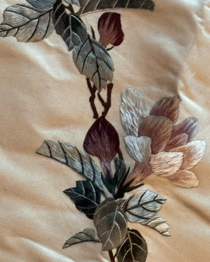 Edwardian wrap Silk cream hand embroidered boudoir Table decor fringe Antique