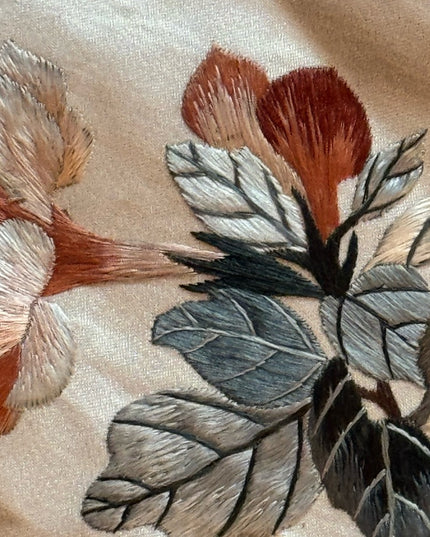 Edwardian wrap Silk cream hand embroidered boudoir Table decor fringe Antique