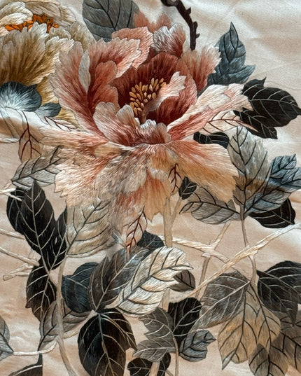 Edwardian wrap Silk cream hand embroidered boudoir Table decor fringe Antique