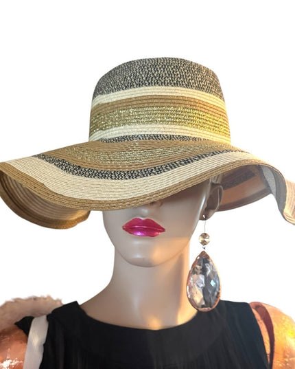 Stylish Tan and Black Wide Brim Hat Summwr fun