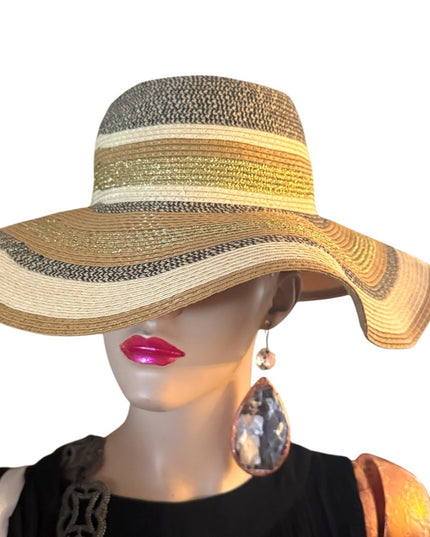 Stylish Tan and Black Wide Brim Hat Summwr fun