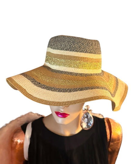 Stylish Tan and Black Wide Brim Hat Summwr fun