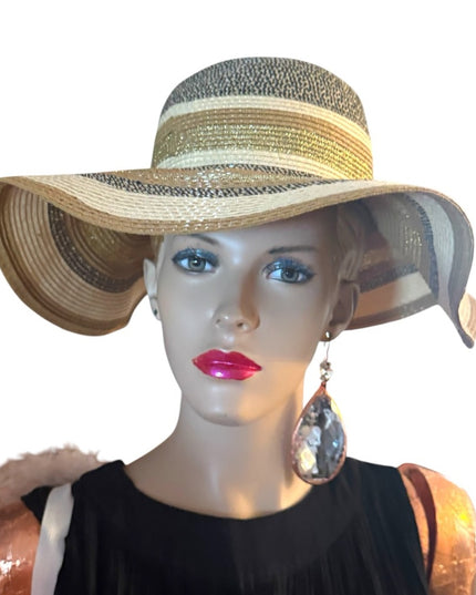 Stylish Tan and Black Wide Brim Hat Summwr fun