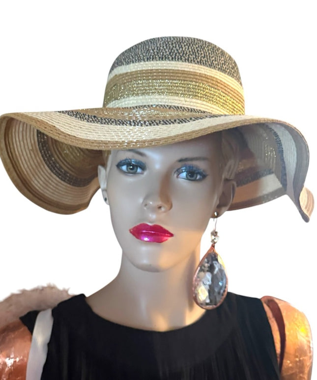 Stylish Tan and Black Wide Brim Hat Summwr fun