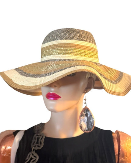 Stylish Tan and Black Wide Brim Hat Summwr fun