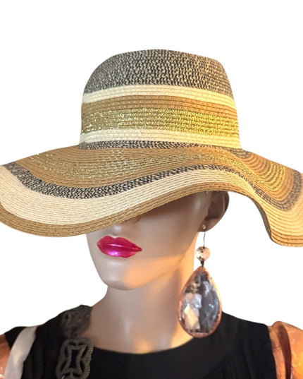 Stylish Tan and Black Wide Brim Hat Summwr fun