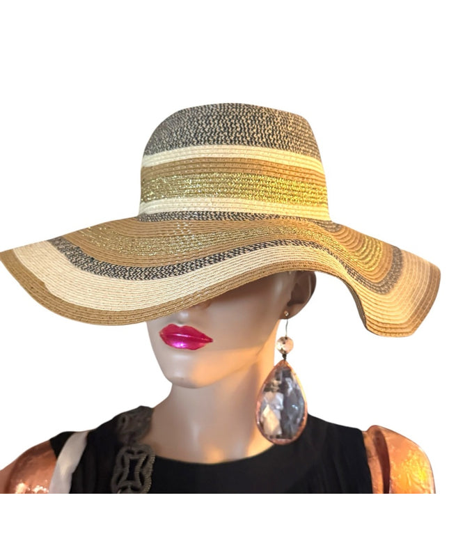 Stylish Tan and Black Wide Brim Hat Summwr fun