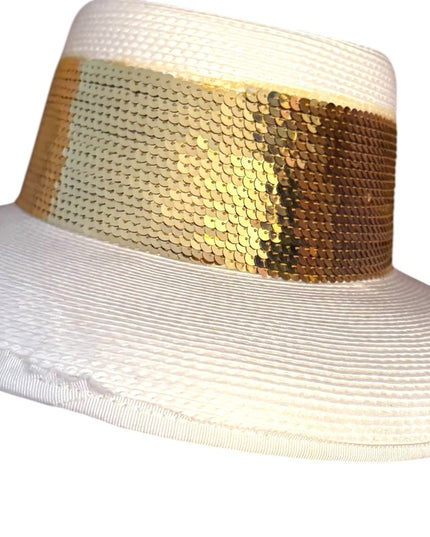 Elegant White and Gold Women's Hat Wide Rim