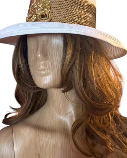 Elegant White and Gold Women's Hat Wide Rim