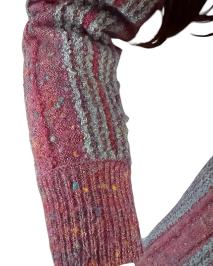 Elegant Vintage Pink and Gray Striped Tricoville Sweater Pleated 1970s Dress