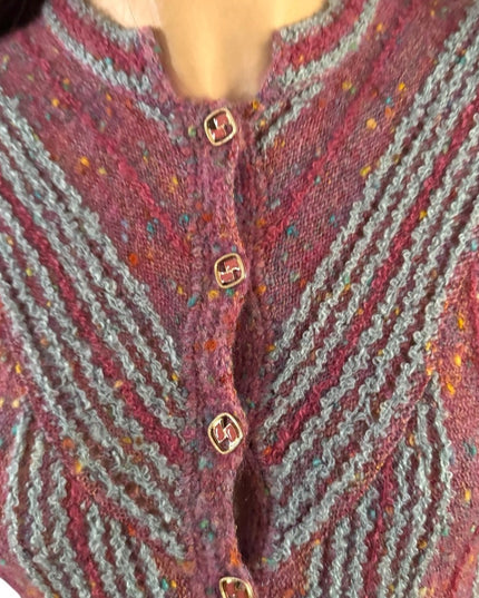 Elegant Vintage Pink and Gray Striped Tricoville Sweater Pleated 1970s Dress