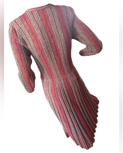 Elegant Vintage Pink and Gray Striped Tricoville Sweater Pleated 1970s Dress