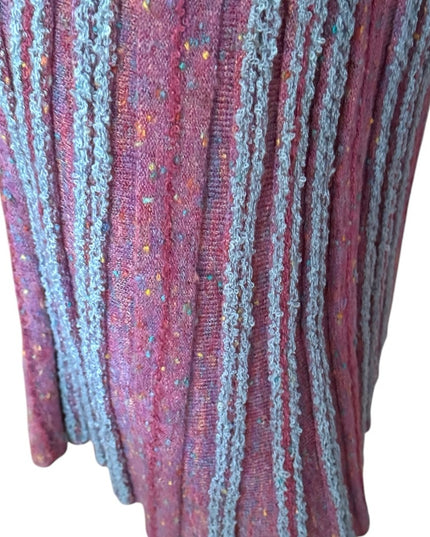 Elegant Vintage Pink and Gray Striped Tricoville Sweater Pleated 1970s Dress