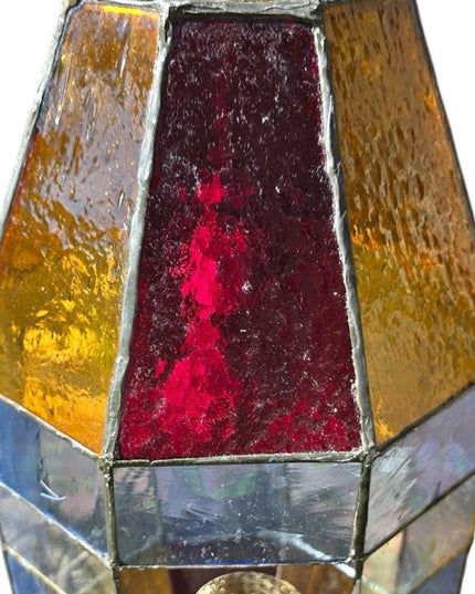Vintage 1960s  Slag Glass Stained Glass Hanging Lantern Lamp Swag Church