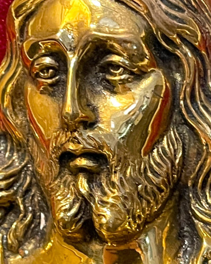 Vintage Solid Brass Frame 3D BRASS Jesus Sacred Heart red velvet Heavy p…