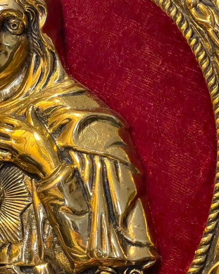 Vintage Virgin Mary Sacred Heart Solid BRASS frame 3D Brass picture red …